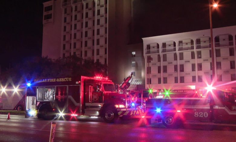 More than 100 Dallas firefighters responded to a fire at a vacant hotel along the Stemmons Corridor early Tuesday morning