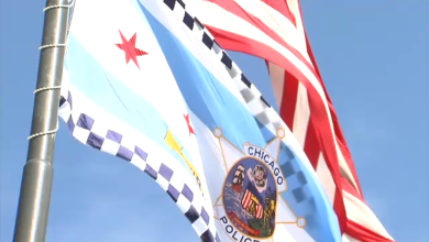 A brand new flag to honor fallen Chicago police officers now drapes over the Kennedy Expressway near West Town