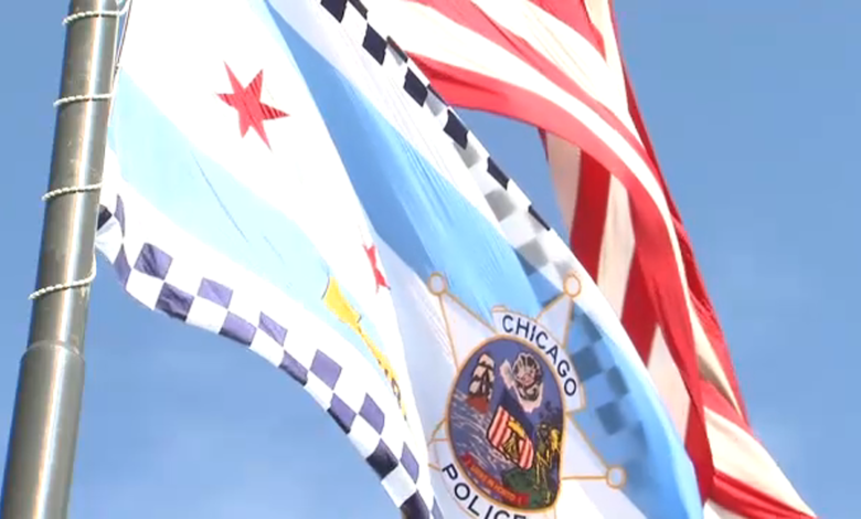 A brand new flag to honor fallen Chicago police officers now drapes over the Kennedy Expressway near West Town